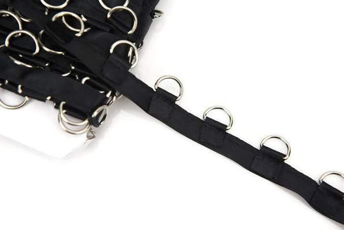 Nickel D Ring Tape on Black Satin Trim by the yard